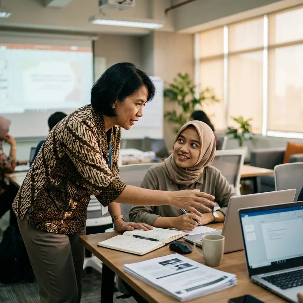 Trainer mendampingi peserta